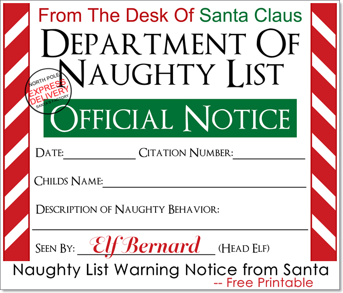 Naughty List Warning Notice from Santa