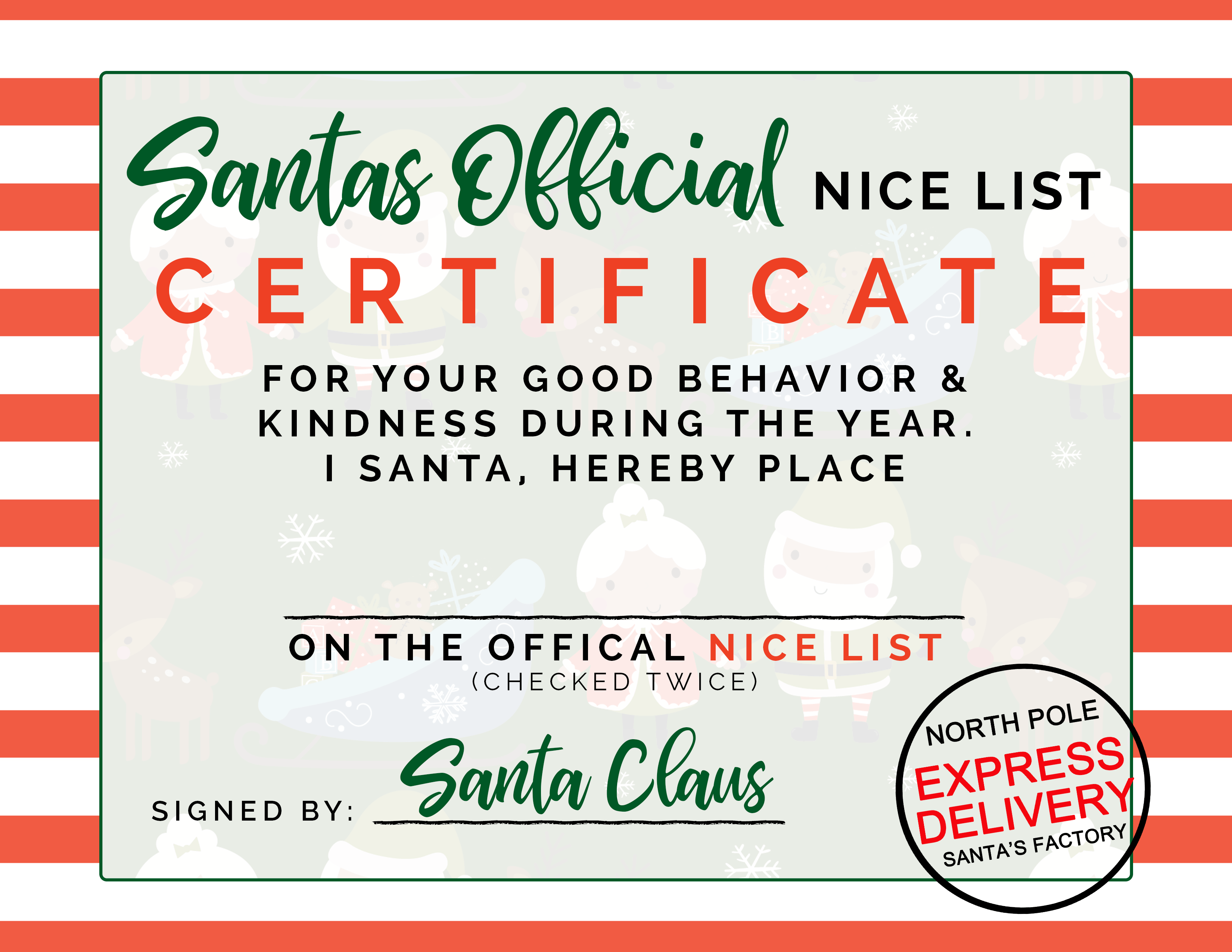 Santas Official Nice List Certificate